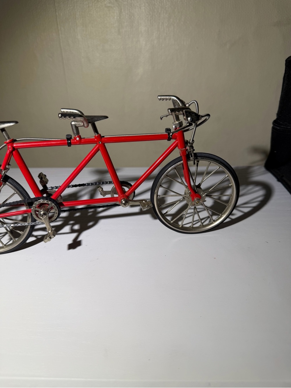 Vintage 1980 Red Tandem Bicycle Toy Model w/ Kickstand, Silver Wheels - Picture 5 of 5